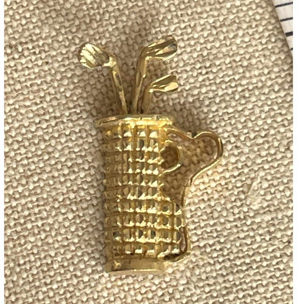 Vintage 14K Gold Golf Bag Charm Pendant w Clubs 2g Golfer Gift